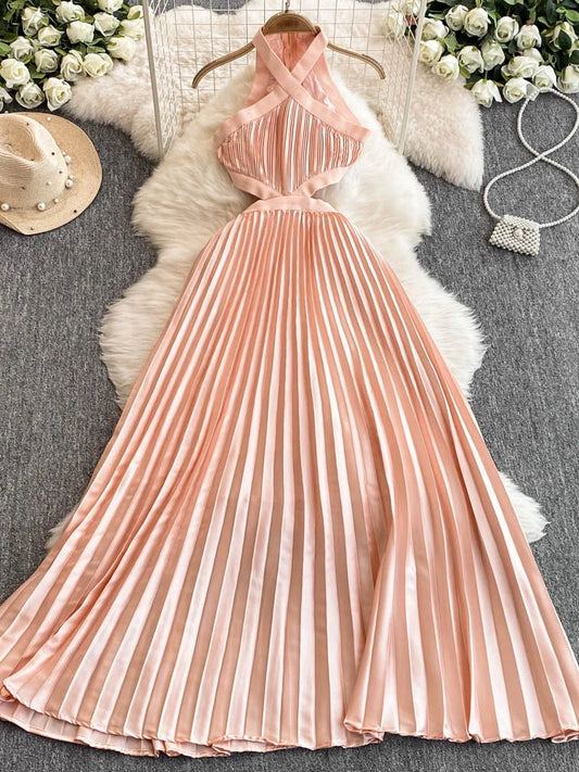 Cross-Back Hollow-Out Pleated Skirt