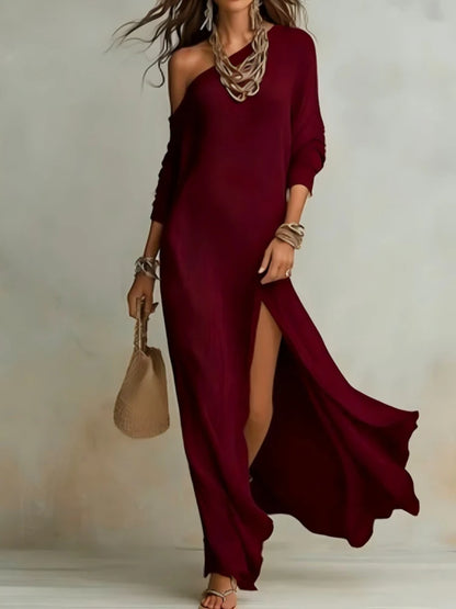 Slash Neck High Slit Maxi Dress