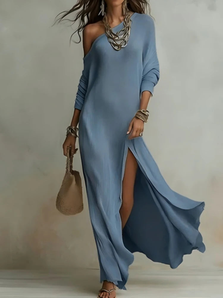 Slash Neck High Slit Maxi Dress