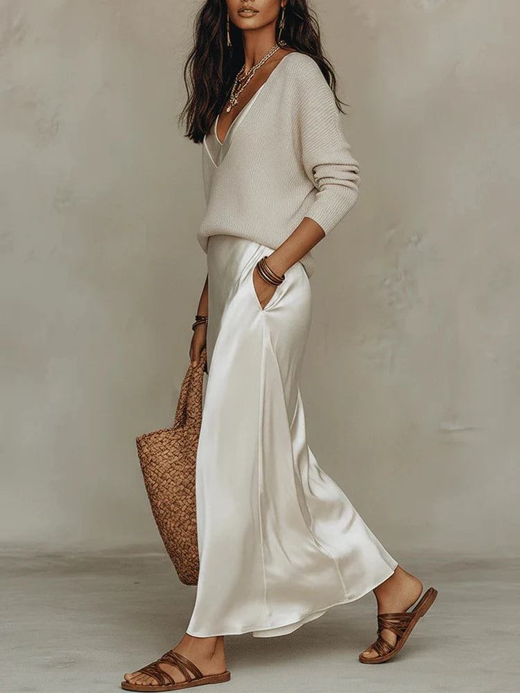 Elegant V-Neck 2-Piece Maxi Dress Set