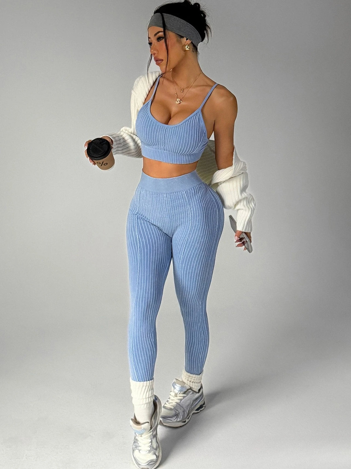 New Seamless Tracksuit Cropped Tops+Pants Set