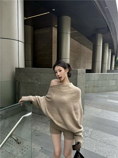 One-Shoulder Sweater & Mini Shorts Set