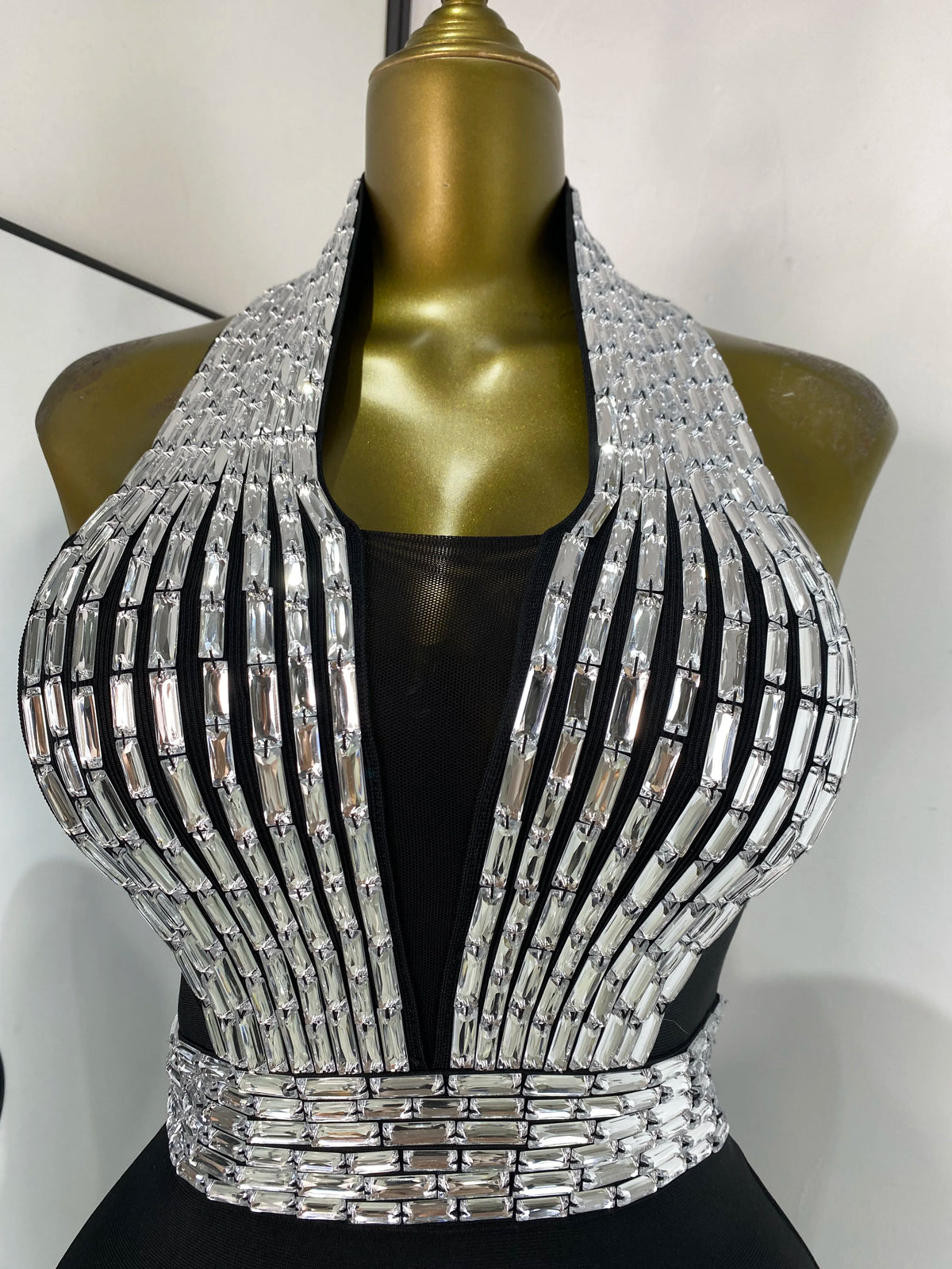New Rhinestones Bandage Dress Halter Backless