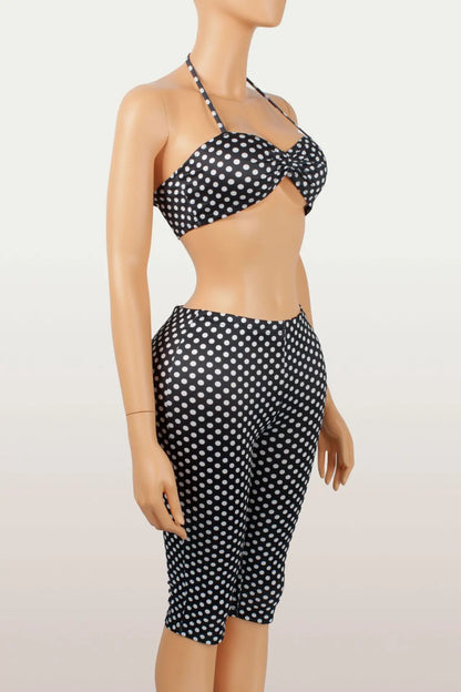 Polka Dot Halter Top and Bike Shorts Set