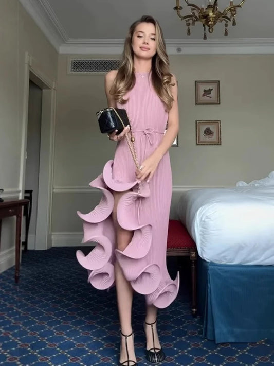 2025 Summer Fashion New Women's Elegant and Sexy Vacation Style Irregular Sleeveless Waist Slimming Long Dress