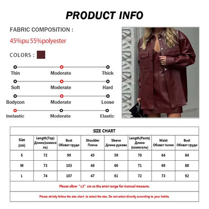 PU Leather Button Shirt & Mini Dress Set