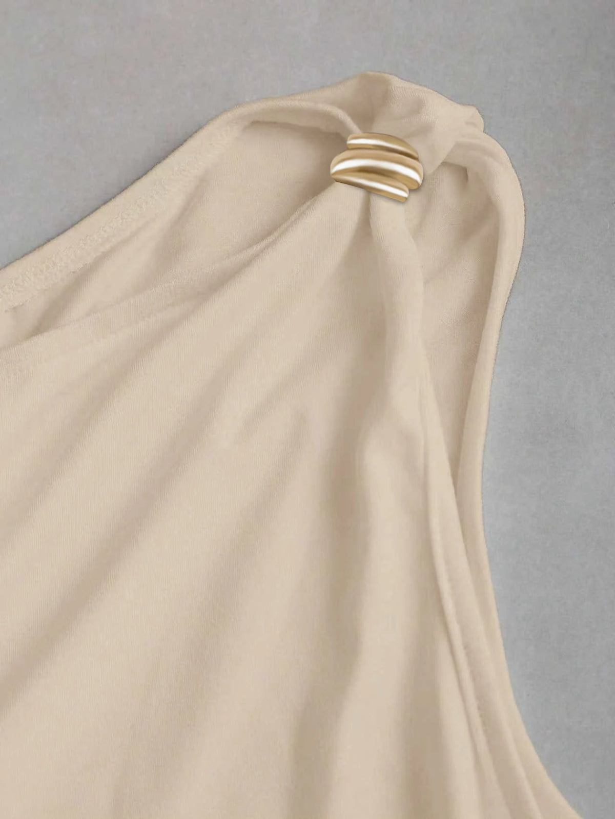 One-Shoulder Ruched Gold-Buckle Bodysuit