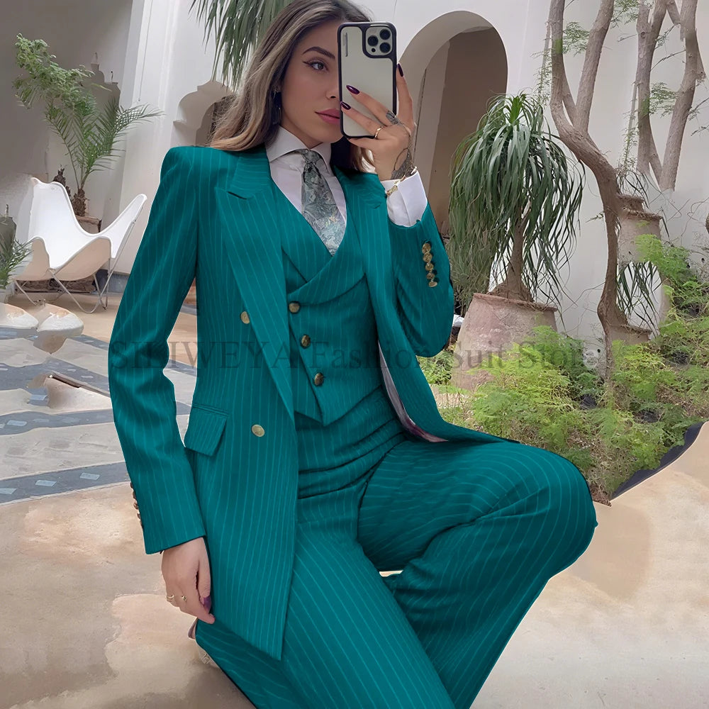 Luxury Striped 3-Piece Blazer & Pants Suit