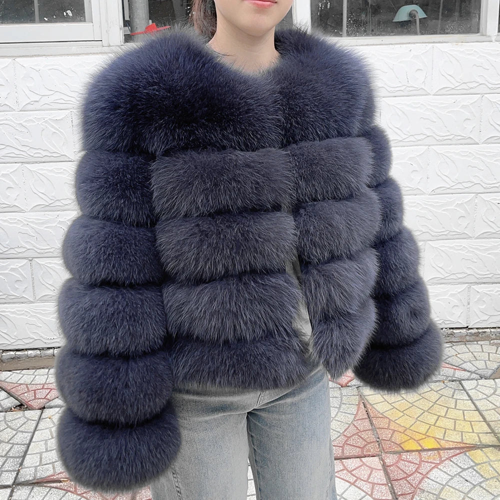 QUEENTINA Fox Fur Coat Real Brown