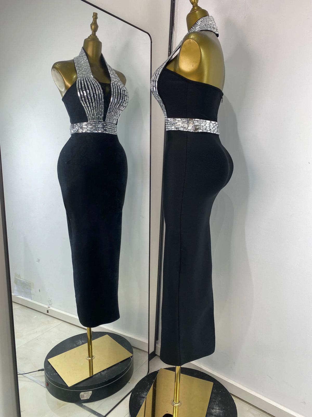 New Rhinestones Bandage Dress Halter Backless