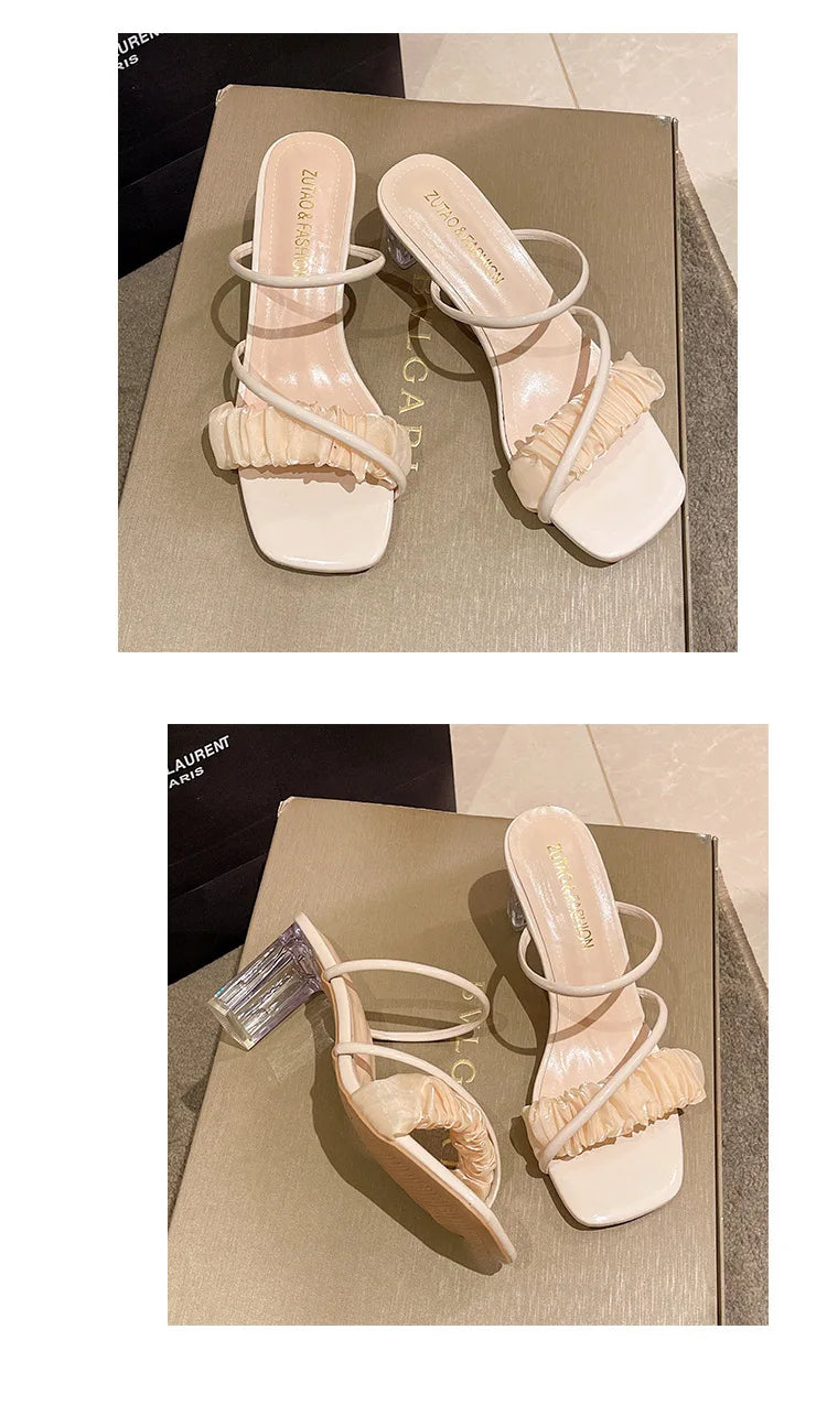 Transparent, Sandals Thick High Heels, with