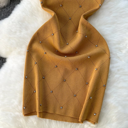 Beading Knitting Sheath Tank Dress Bodycon