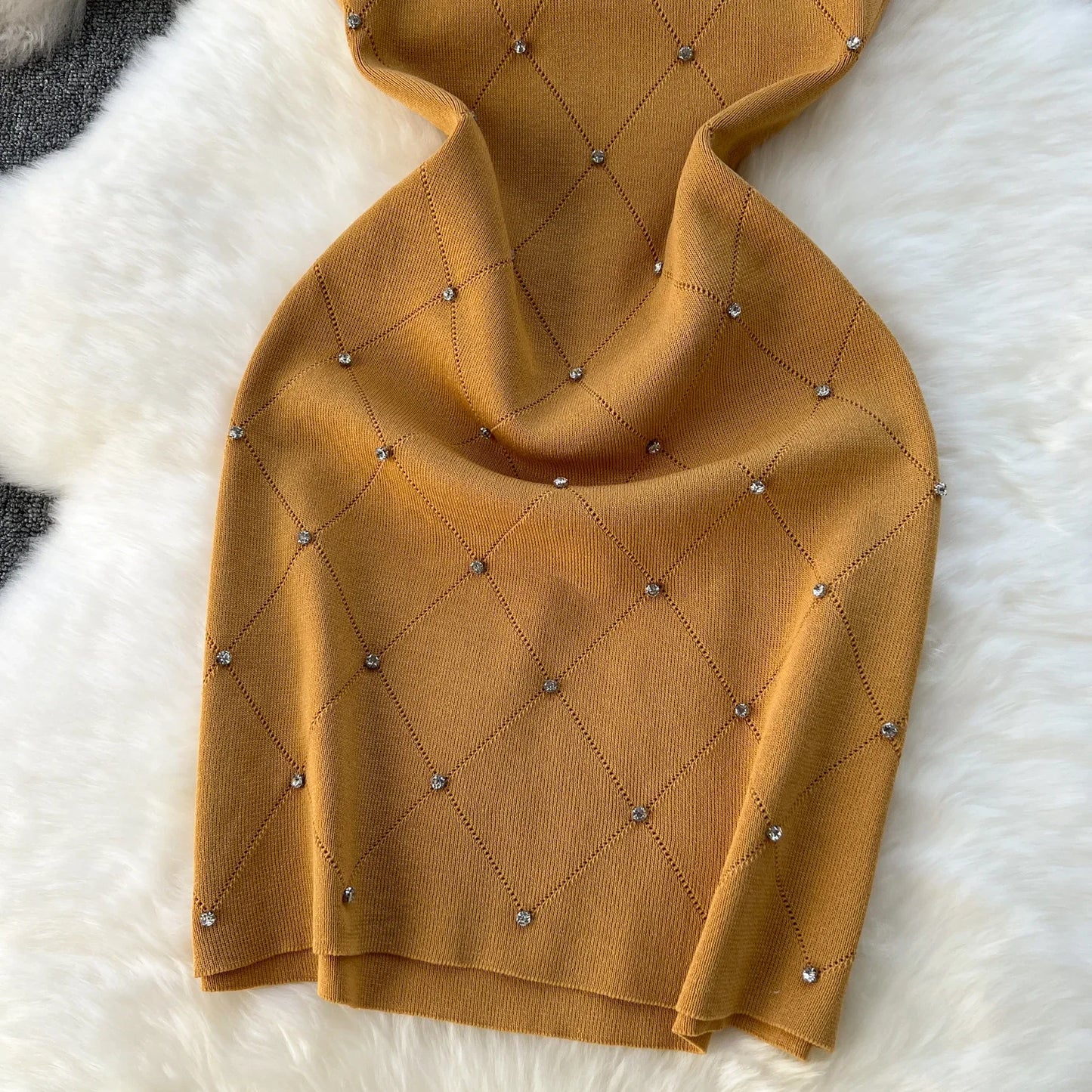 Beading  Summer Women's Knitting Sheath Tank Dress Female Bodycon Knitted Camisole Sleeveless Mini Dresses For Woman Outfits