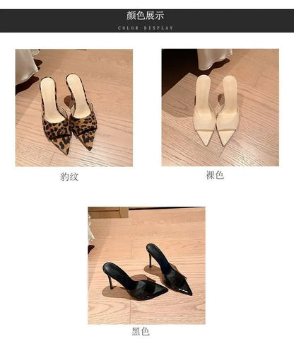 Leopard Print Stiletto High Heel Mules