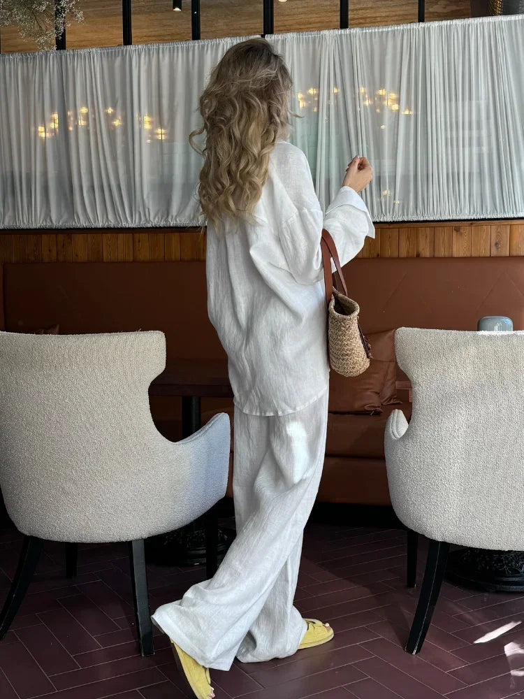Linen Button-Down Shirt & Trousers Set