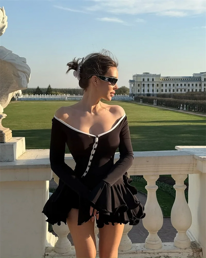 Ruffled V-Neck Button Mini Dress