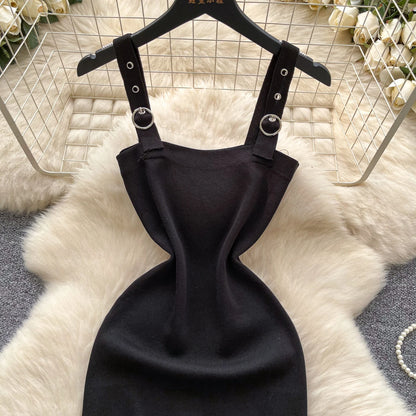 Square Neck Knit Button Bodycon Dress