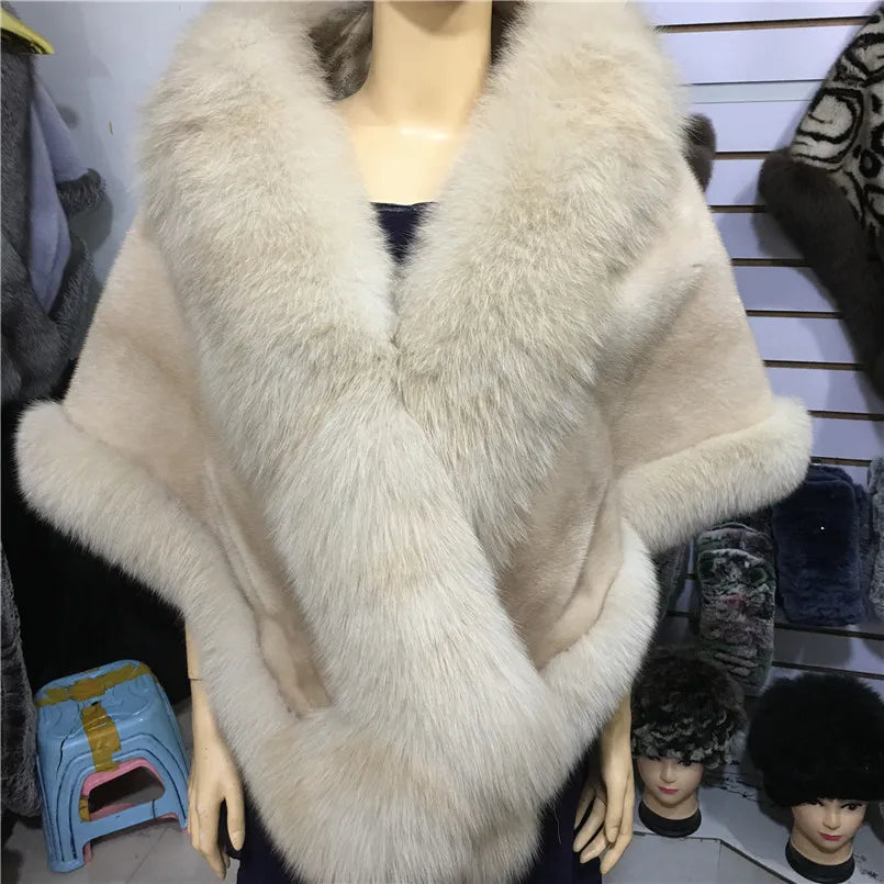 Natural Mink Fur Cape with Real