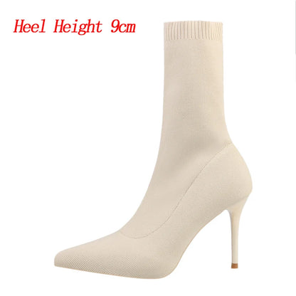 Silk Pointed Toe Sock Ankle Boots
