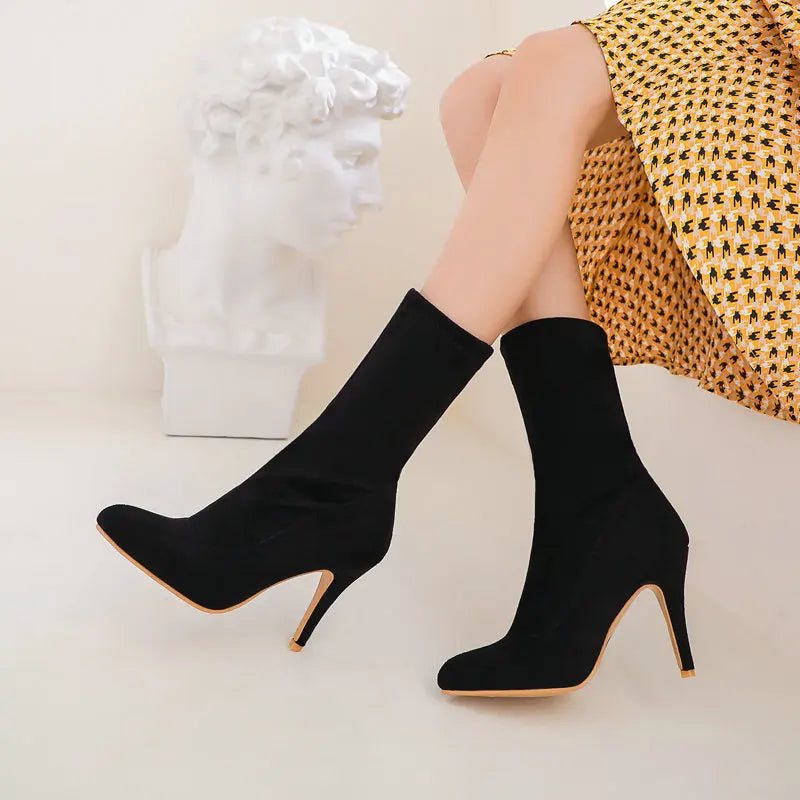 Sock Short Boots Mid-Calf Thin High