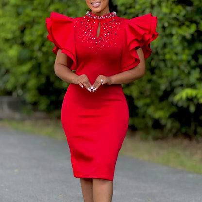 Elegant Beaded Bodycon Midi Dress