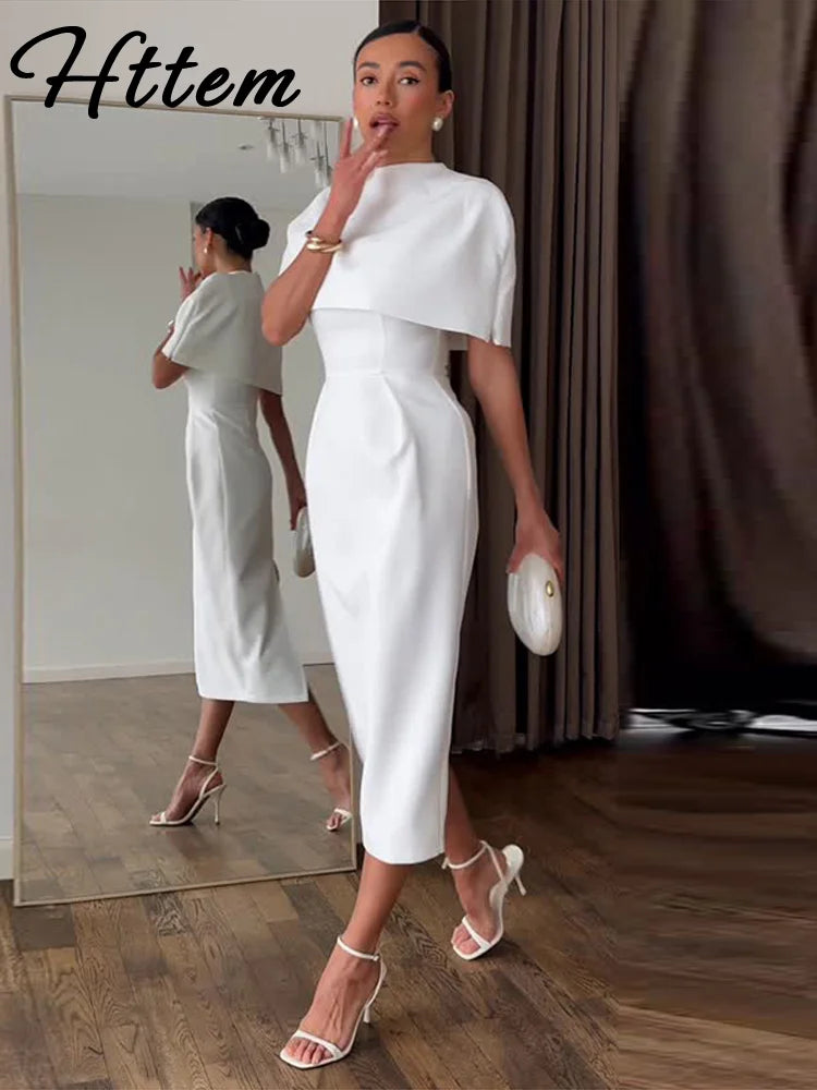 Solid Shawl Dress Two-Piece Outfit Set