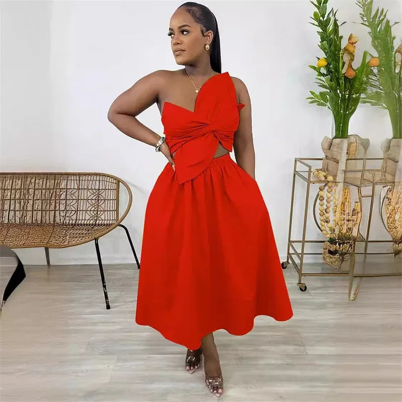 Draped Big Bow Strapless Party Long