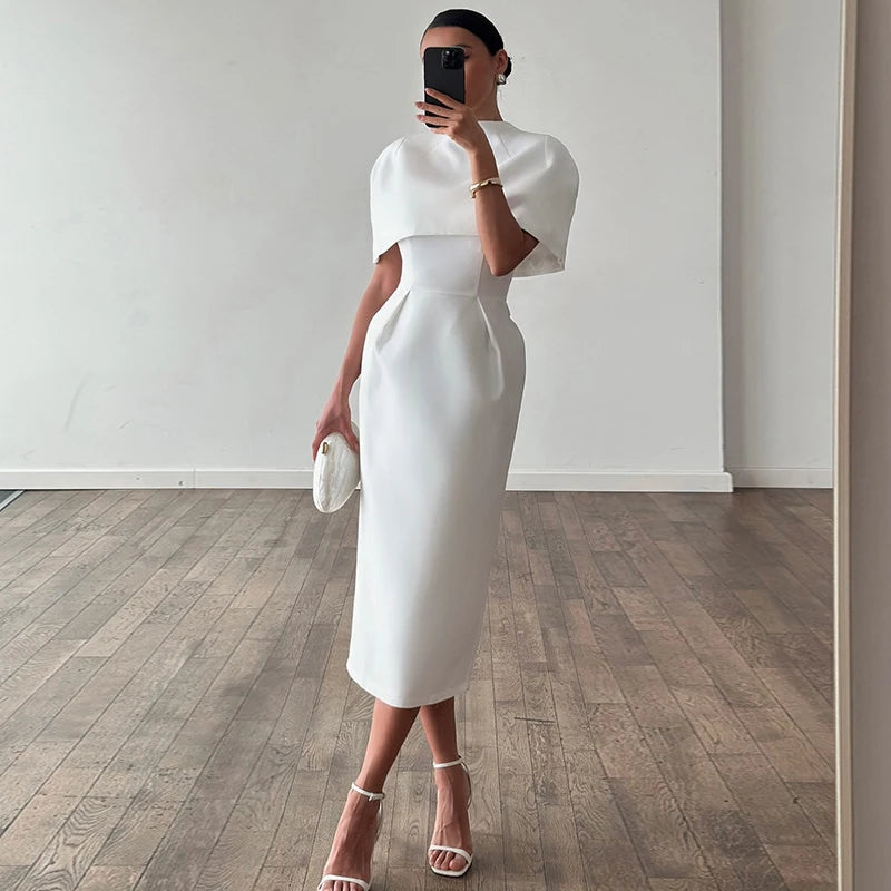 Solid Shawl Dress Suit Short Sleeve
