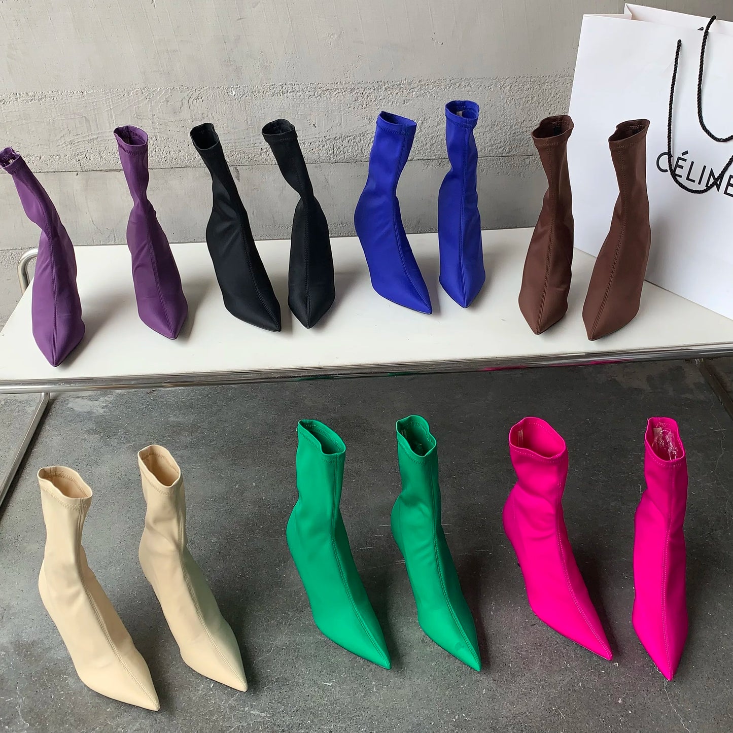 Eilyken Candy Colors Stretch Fabric Ankle Boots For Women Pointed Toe Fashion  Short Booties Spring Autumn Thin High Heels Shoes