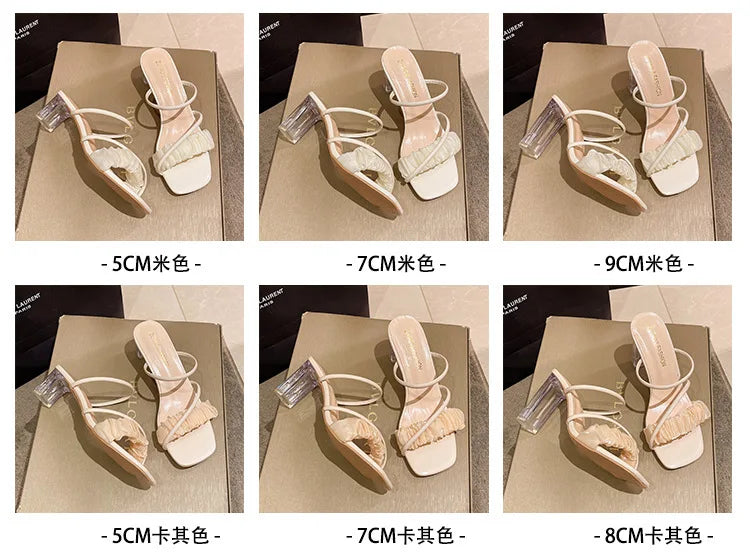 Transparent, Sandals Thick High Heels, with