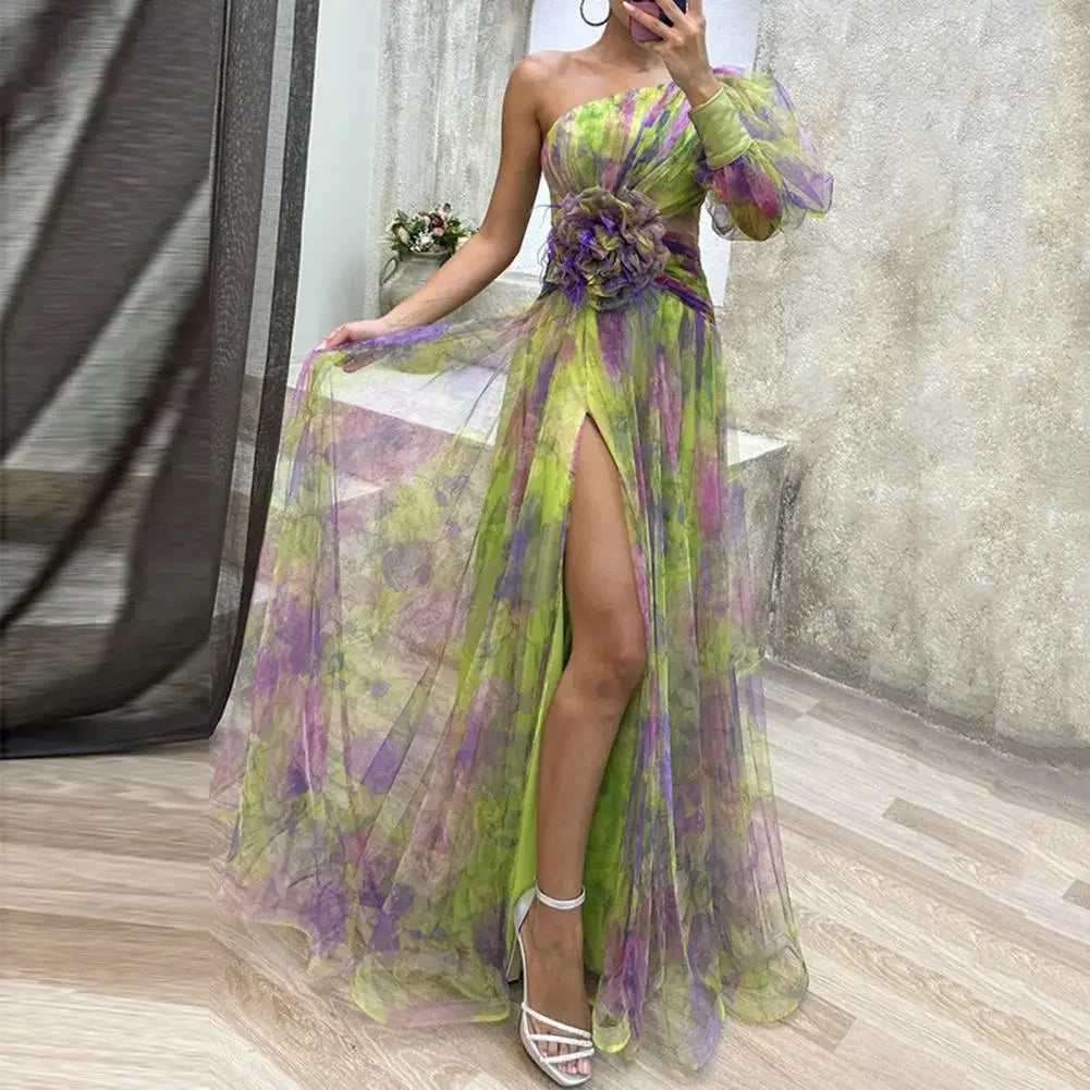 Formal Party Dress One Shoulder Tie-dye