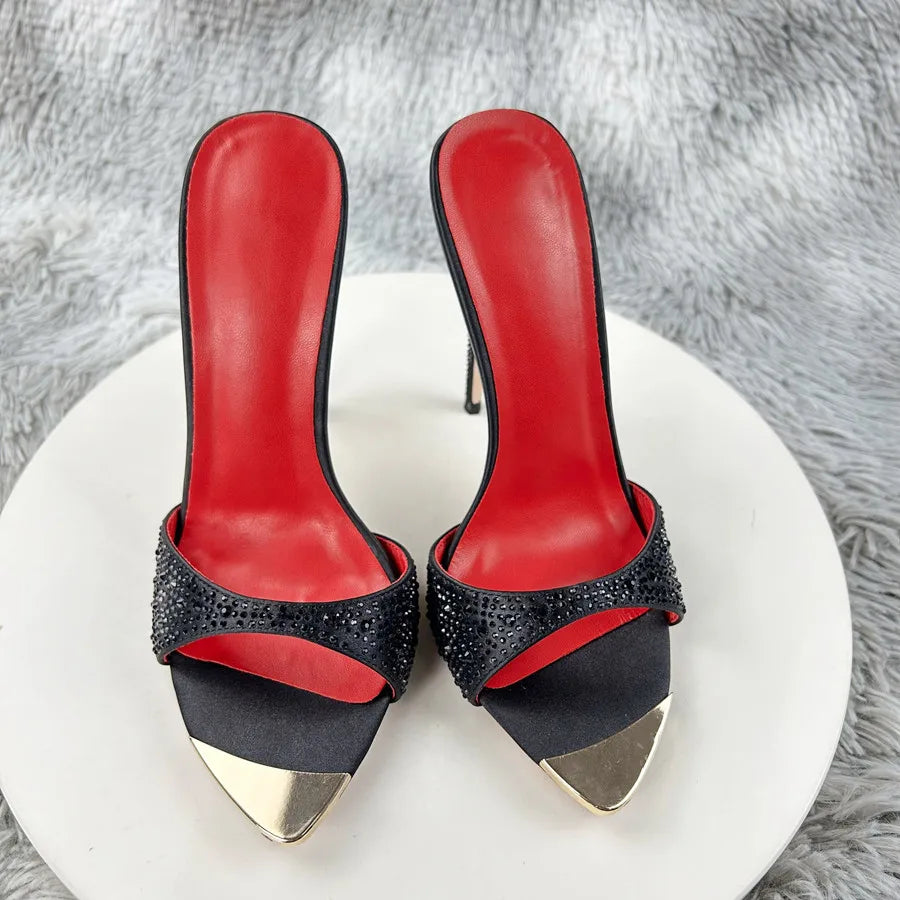 Diamond Black print high heeled slippers