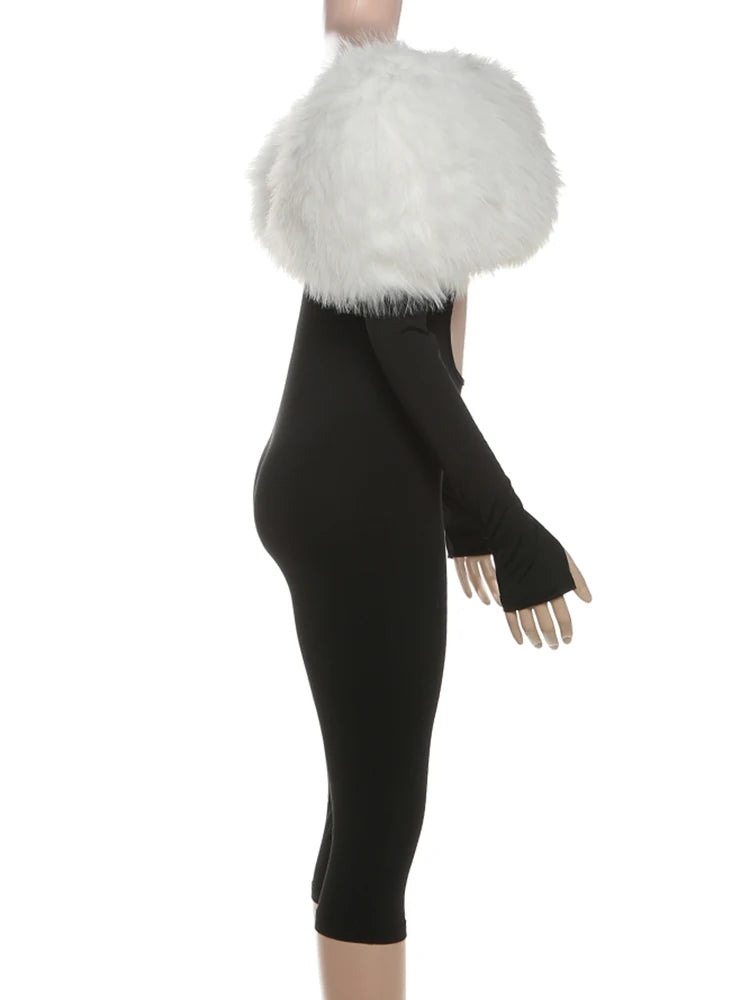 Weird Puss Furry Slash Neck Jumpsuit Woman Sexy Hollow Patchwork Full Sleeve Backless Skinny Hottie Street Autumn New Overalls