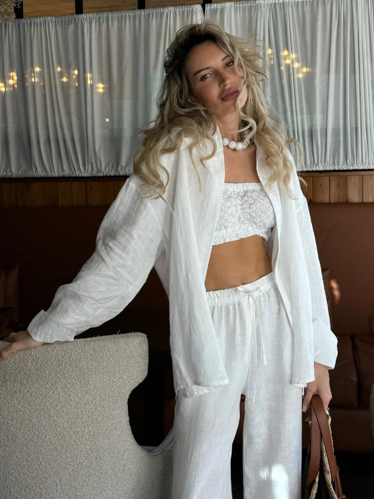 Linen Button-Down Shirt & Trousers Set