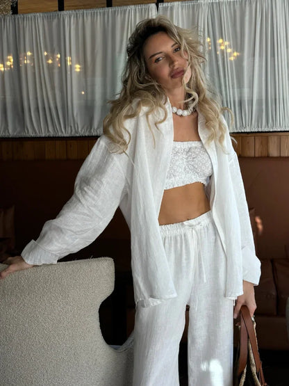 Linen Button-Down Shirt & Trousers Set