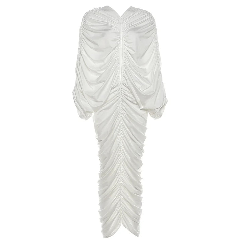 Weird Puss Hollow Ruched Patchwork Dress Peach Buttocks Bat Sleeves Chic Hipster Autumn Hipster Clubwear Skinny Stretch Vestidos