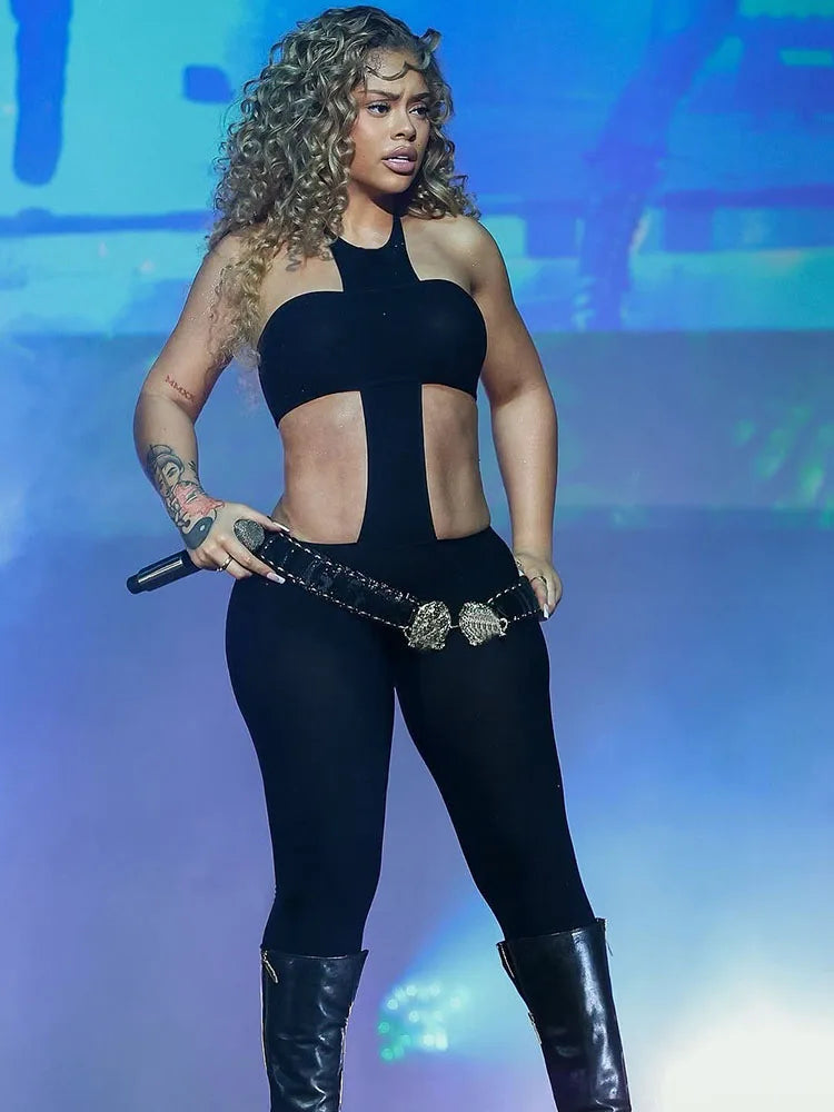 Weird Puss Sexy Jumpsuit Women Midnight Coquette Sleeveless Waistless Skinny Midnight Clubwear Stretch Workout Activity Overalls