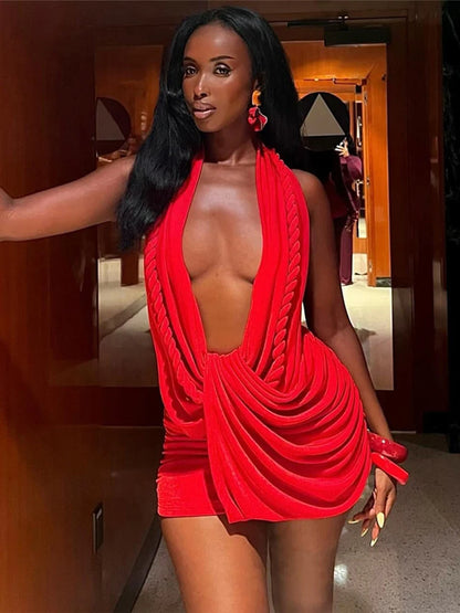 Nibber Backless Dress Twist Bandage Halter