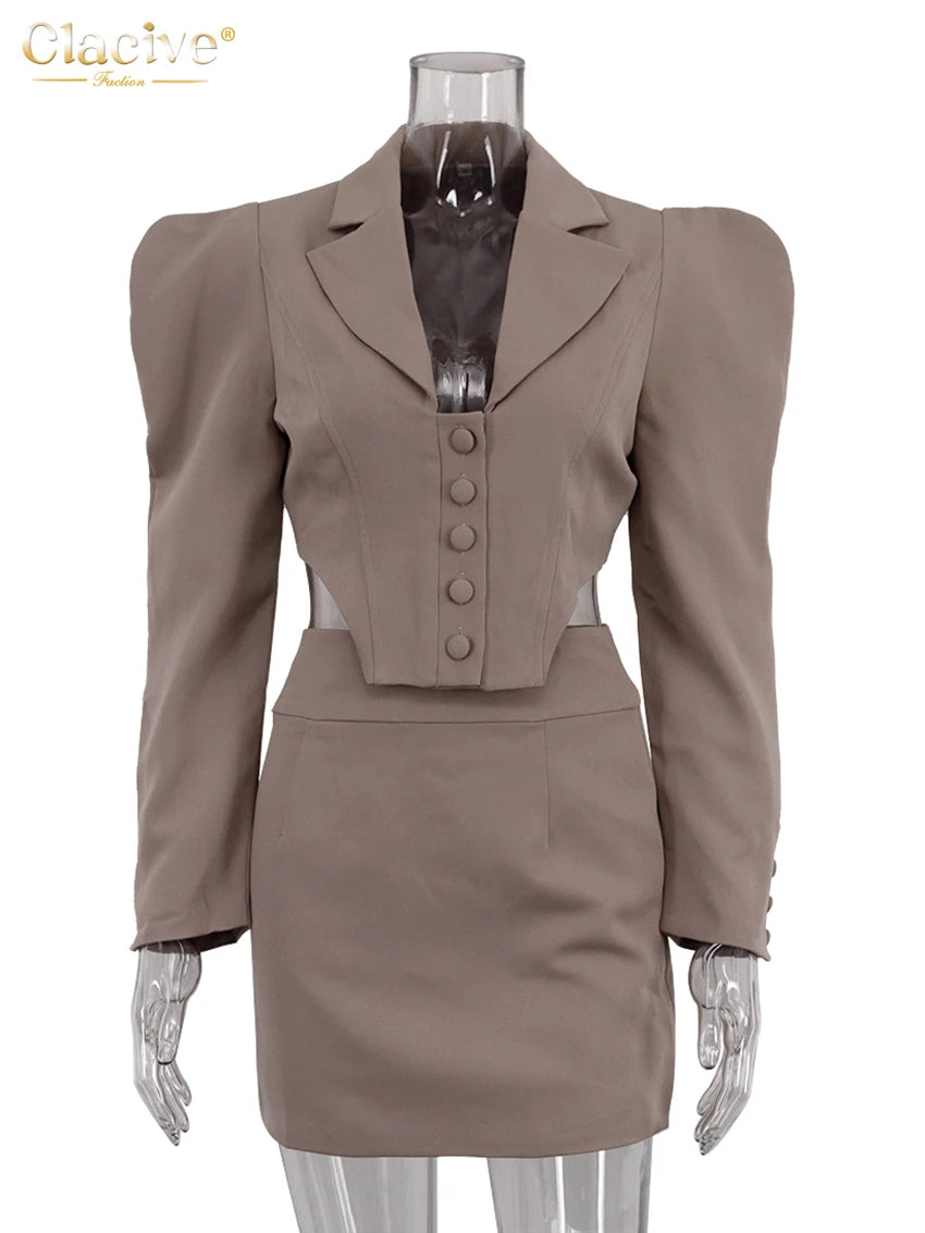 Clacive Slim Khaki Sets Outfit Bodycon