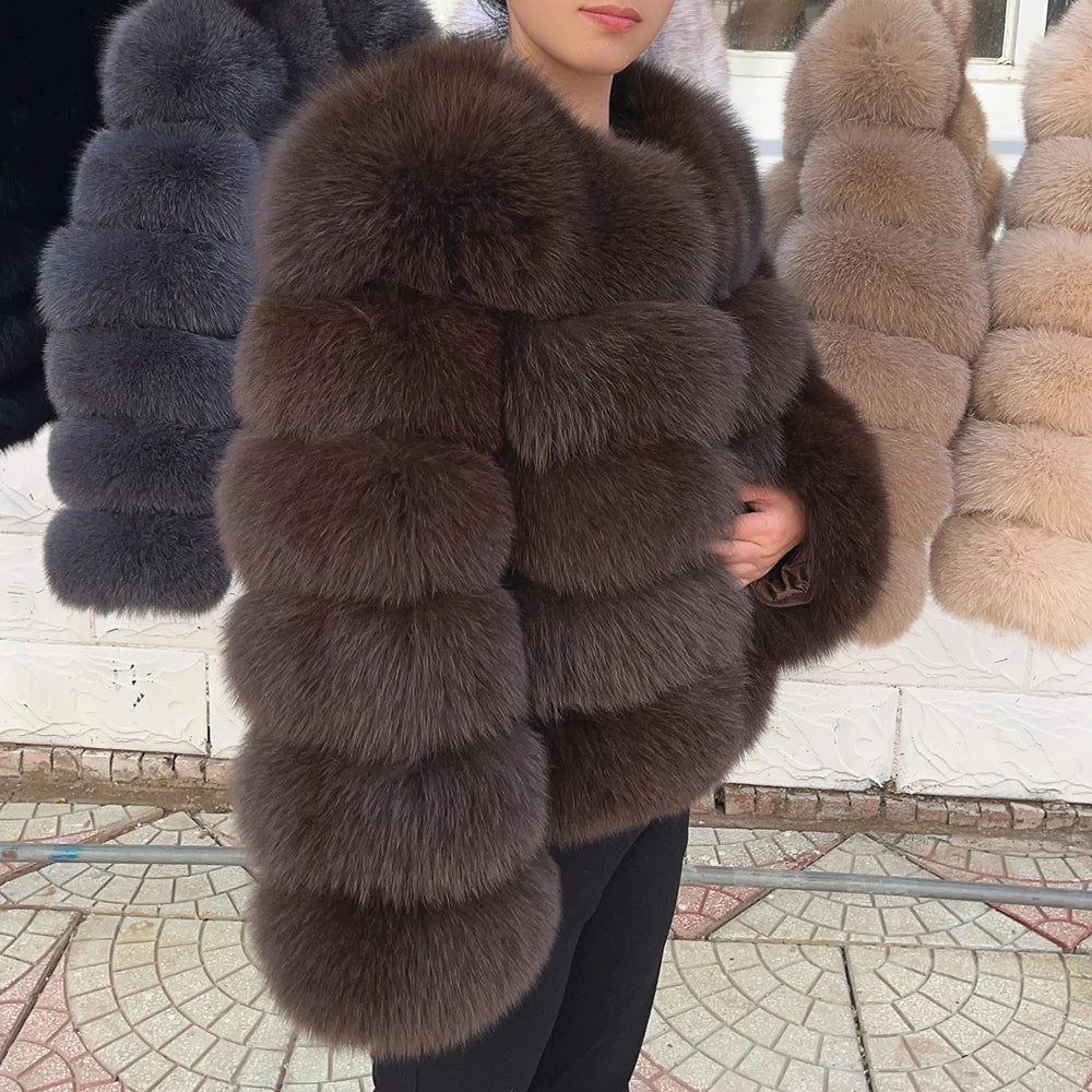 QUEENTINA Fox Fur Coat Real Brown