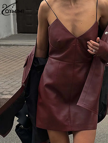 PU Leather Button Shirt & Mini Dress Set