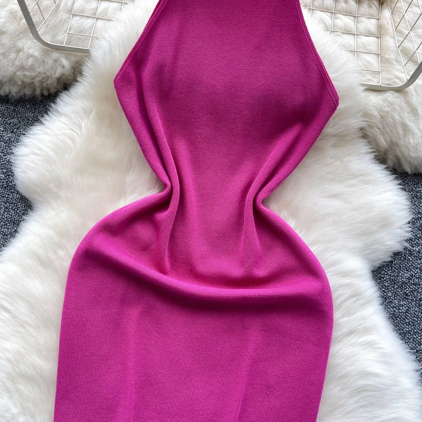 Beading Halter Women's Knitting Sheath Tank Dress Female Bodycon Knitted Camisole Sleeveless Mini Dresses For Woman Outfits