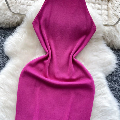 Beaded Halter Knit Bodycon Mini Dress