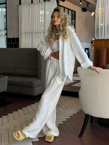 Linen Button-Down Shirt & Trousers Set