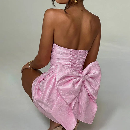 Bare Shoulder Dresses Jacquard A-Line Dress