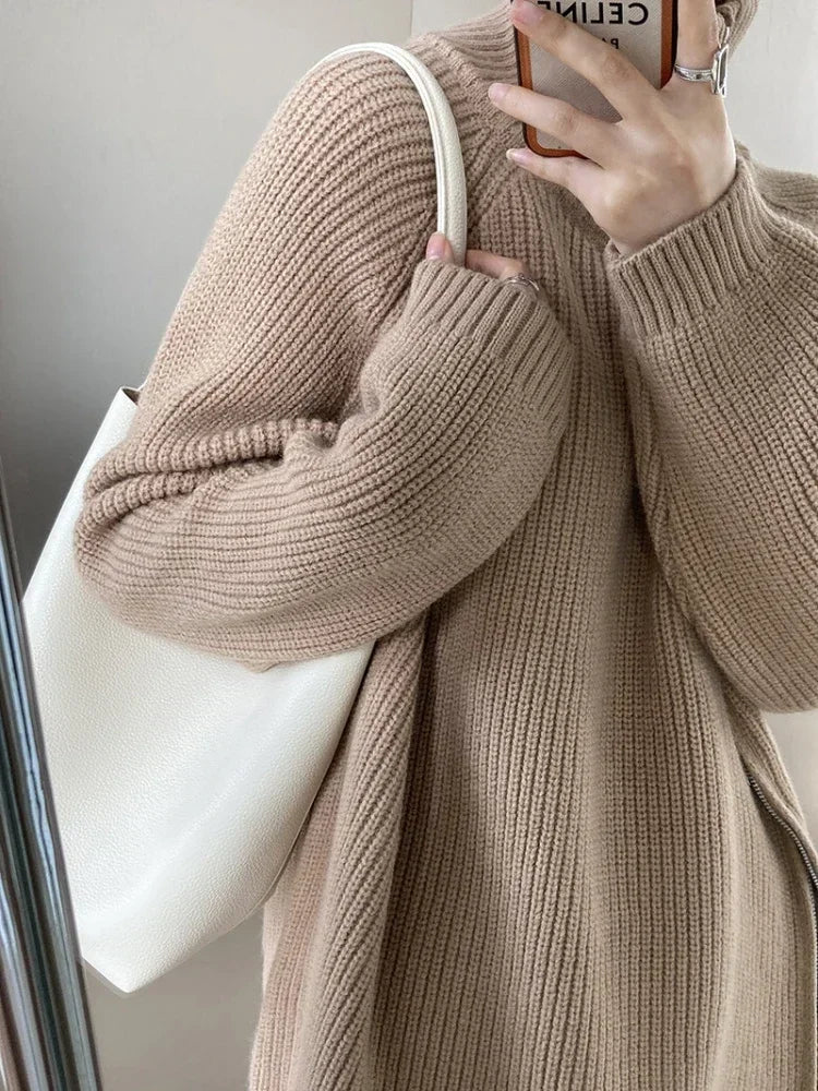 Oversized Turtleneck Zipper Sweater