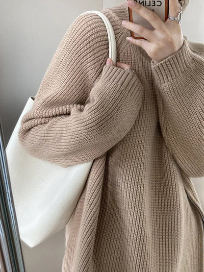 Oversized Turtleneck Zipper Sweater