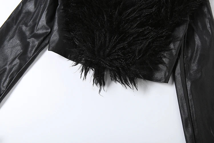 Nibber Wild Coats Woman Furry Tassel Decoration Autumn Trend Low-Neck Full Sleeve Navel Exposed High Street Style Classic Tops