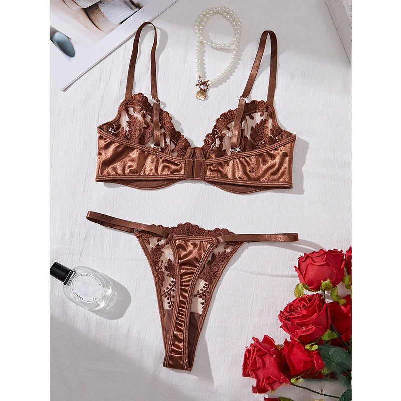 Mesh Embroidery Bra and Panty Set