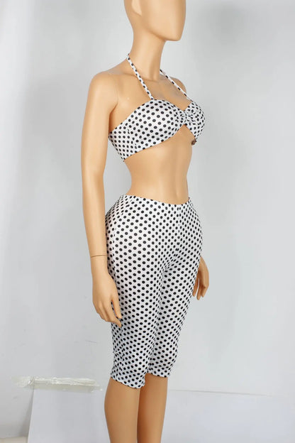 Polka Dot Halter Top and Bike Shorts Set
